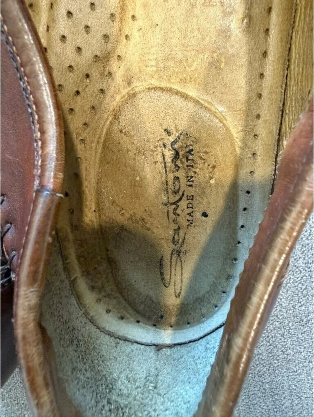 Santoni Brown Leather Woven Loafers Mens 9 D Made in Italy